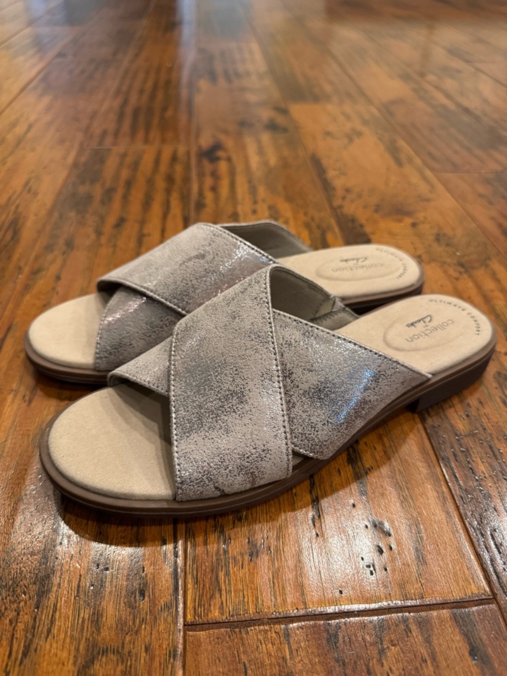 Clarks Metallic Taupe Crossband Sandals